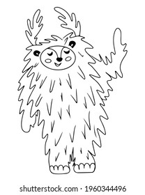 Black line Yeti for coloring book or page. Cute yeti. Isolated line bigfoot