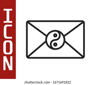 Schwarze Linie Yin Yang und Umschlag Symbol einzeln auf weißem Hintergrund. Symbol der Harmonie und Balance. Vektorillustration-Illustration