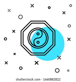 Black line Yin Yang symbol of harmony and balance icon isolated on white background. Random dynamic shapes. Vector Illustration