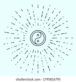 Black line Yin Yang symbol of harmony and balance icon isolated on grey background. Abstract circle random dots. Vector
