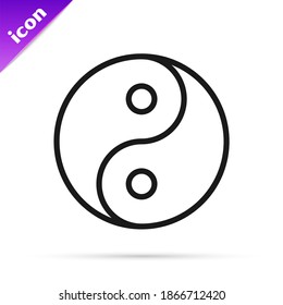 Black line Yin Yang symbol of harmony and balance icon isolated on white background.  Vector