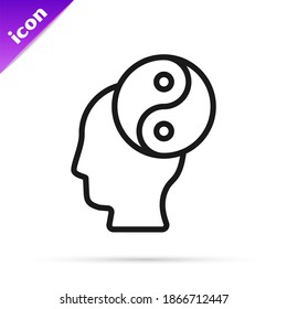 Black line Yin Yang symbol of harmony and balance icon isolated on white background.  Vector