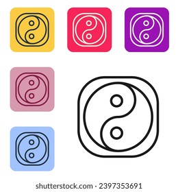 Black line Yin Yang symbol of harmony and balance icon isolated on white background. Set icons in color square buttons. Vector Illustration