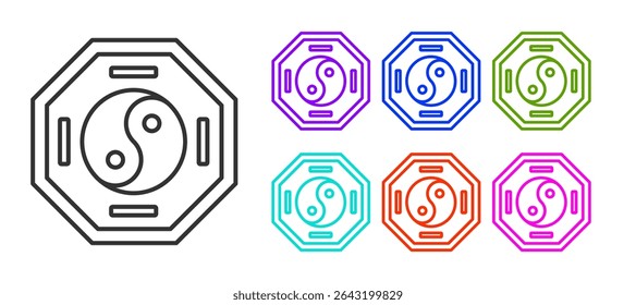 Black line Yin Yang symbol of harmony and balance icon isolated on white background. Set icons colorful. Vector