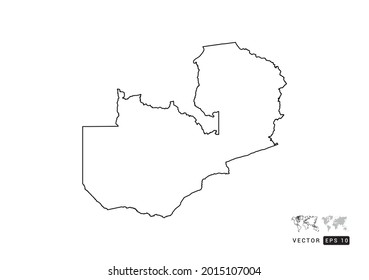 Black  line Zambia map vector on white background.