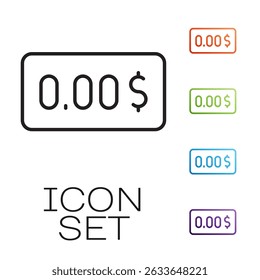 Black line Zero cost icon isolated on white background. Empty bank account. Set icons colorful. Vector