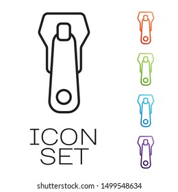 Black line Zipper icon isolated on white background. Set icons colorful. Vector Illustration