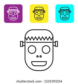Black line Zombie mask icon isolated on white background. Happy Halloween party. Set icons colorful square buttons. Vector Illustration