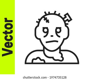 Black line Zombie mask icon isolated on white background. Happy Halloween party.  Vector