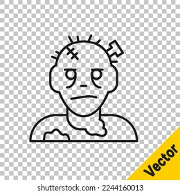 Black line Zombie mask icon isolated on transparent background. Happy Halloween party.  Vector