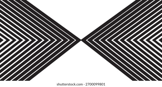 Schwarzer linearer Pfeilhintergrund. Hintergrund für wiederholte Dreieck-Abstufungen. Textur mit Vektorgradienten mit abklingendem Streifen-Halbton. Dünne bis dicke Geschwindigkeitslinie für Overlay, Poster, Print, Cover, Banner