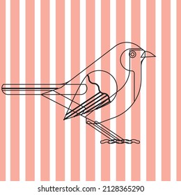 Black linear bird pattern on brick and white color stripes, vector decorative design