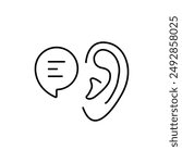 black linear bubble with ear like whisper. concept of easy rumors spread and impact on the listener. flat stroke style trend modern lineart logotype graphic art