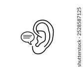 black linear bubble with ear like whisper. concept of easy rumors spread and impact on the listener. flat stroke style trend modern lineart logotype graphic art