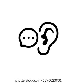 Black linear bubble with ear like whisper. concept of easy rumors spread and impact on the listener. flat stroke style trend modern lineart logotype graphic art design isolated on white background