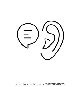 black linear bubble with ear like whisper. concept of easy rumors spread and impact on the listener. flat stroke style trend modern lineart logotype graphic art