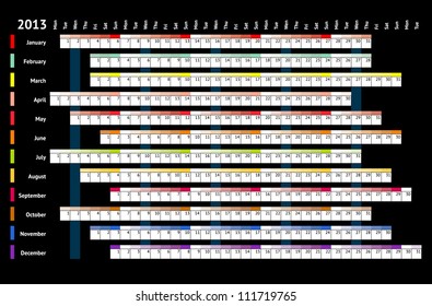 Black linear calendar 2013