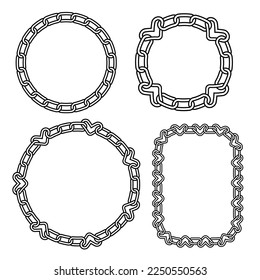 Black linear chain frame templates set  y2k heart chain links  00s Velentines day decor  Vector eps 10 linear illustration 