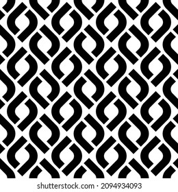 Black linear contour rounded rhombuses and squares isolated on white background. Monochrome geometric seamless pattern. Vector simple flat graphic illustration. Texture.