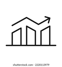 Black linear diagram with growing up arrow for charts. Stock and business growth chart vector icon.