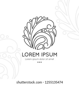 Black linear emblem. Elegant, classic vector. Can be used for jewelry, beauty and fashion industry. Great for logo, monogram, invitation, flyer, menu, brochure, background, or any desired idea.