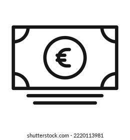 Icono vectorial de billetes en euros lineales negros. Icono de efectivo y dinero. 