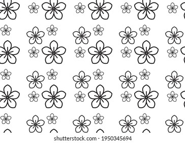 Black linear flower against white background. Seamless texture. For paper and fabric design.