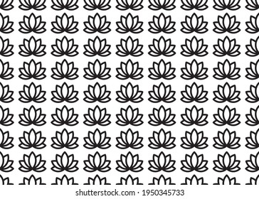 Black linear flower against white background. Seamless texture. For paper and fabric design.