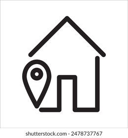 Black linear house location vector icon. GPS marker with house sign concept icon design.