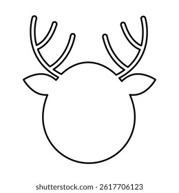 Black linear icon of deer head on white background. Animal. Vector illustration.