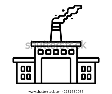 black linear icon of factory with chimney and smoke. flat vector illustration.