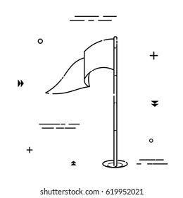 Black linear icon of a golf course flag on a white background. Vector illustration