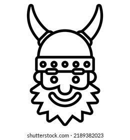 black linear icon norwegian bearded warrior. viking in a horned helmet. flat vector illustration.