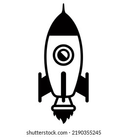 black linear icon of a spaceship flying into space. flat vector illustration.
