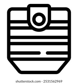 Ícone linear preto de uma carteira com um fecho de botão sobre um fundo branco