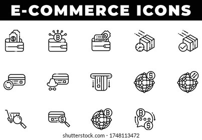 Iconos Lineales Negros Sobre Comercio Electrónico Y Compras Online