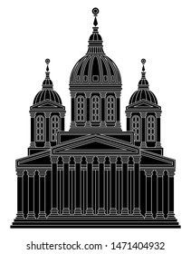 Black linear illustration, silhouette of  cathedral, palace, temple, building.