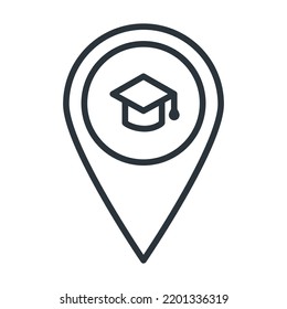 Black linear institutions or schools navigation marker. GPS sign for map. Isolated vector icon on background.