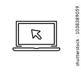 black linear laptop with cursor icon. flat style trend modern simple abstract logotype graphic design isolated on white background. concept of using a mobile computer or search click arrow for website