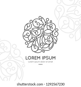 Black linear leaf emblem. Elegant, classic vector. Can be used for jewelry, beauty and fashion industry. Great for logo, monogram, invitation, flyer, menu, brochure, background, or any desired idea.