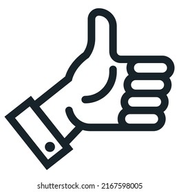 icono de tipo lineal negro. la mano da un pulgar hacia arriba. ilustración vectorial plana.