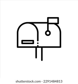 Caja de correo lineal negra con el icono del vector levantado de la palanca. Diseño de iconos de concepto de envío de correo y correo.