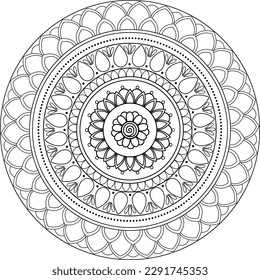 Black linear mandala for coloring book.