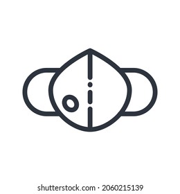 Black linear medical icon of a medical face mask. Outline symbol of pandemic prevention.