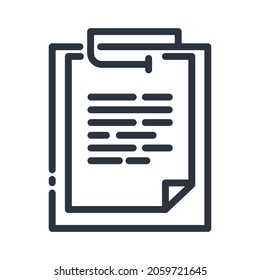 Black linear medical icon of medical history record isolated on transparent background. Outline icon