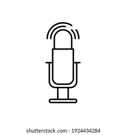 black linear microphone icon. concept of privacy voice conversation, music forum, webcast record, online training, entertainment social media, show. modern web design sign isolated on white background