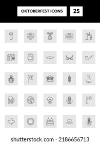 Black Linear Oktoberfest Icon Set On Grey Square Background.