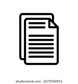 Black linear paper copy document icon on white background. Office note symbol. Line File symbol for web site design. Checklist icon. 