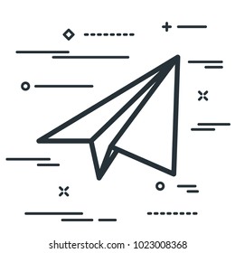 black linear paper plane icon on white background