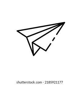 Black linear paper plane icon. Pictograph of airplane paper for template logo, icon, and identity